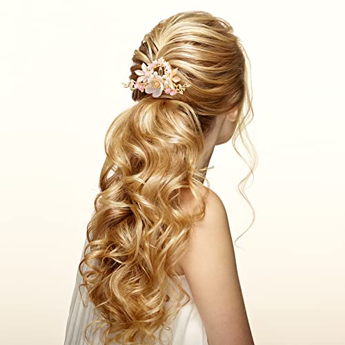 HINZIC 5Pcs Flower Tassel Hair Pins Set with Rhinestone Pearls & Earrings for Women & Girls
