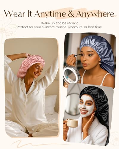 YANIBEST Adjustable Satin Sleep Bonnet - Large Blush Pink Long Hair Cap