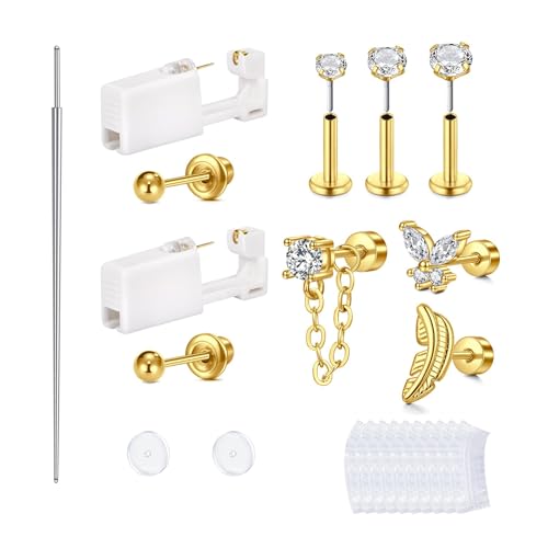QWALIT Ear Piercing Gun Kit A2 with 6 Gold Earrings Self Piercing at Home