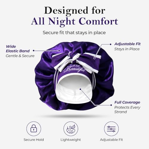Purple Silk Sleep Bonnet for Hair Protection & Frizz Control - Adjustable Tie