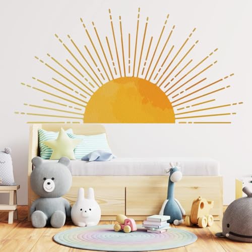 Large Boho Half Sun Wall Decal - Removable Vinyl Sticker for Kids Room