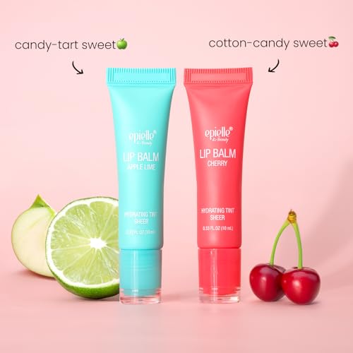 Epielle Lip Balm Duo Apple Lime & Cherry - Hydrating Sheer Tints with Shea & Fruit Extracts, K-Beauty