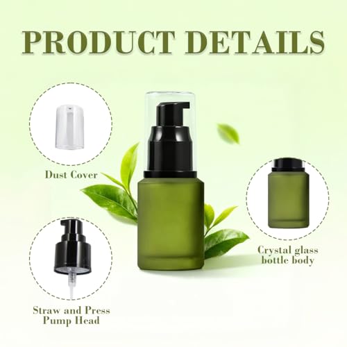 Elandy 60ml Green Glass Lotion Pump Bottle - Refillable Travel Container