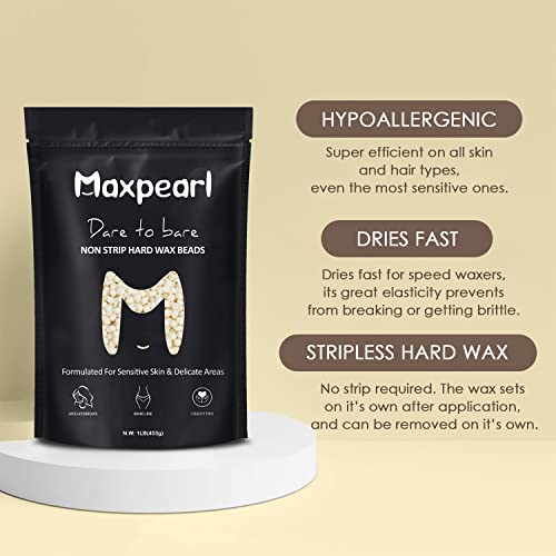 Maxpearl Wax Beads for Facial Hair Removal, 1LB Hypoallergenic Hard