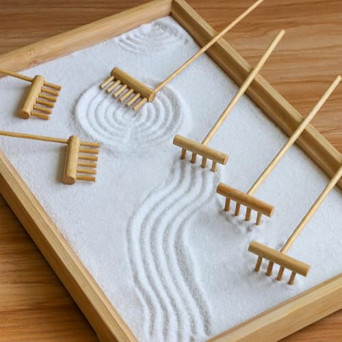 Mini Zen Garden Rake Tool Set - 6 Bamboo Rakes for Meditation