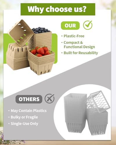 30 Pack Natural Pulp Berry Baskets - Vented Produce Containers