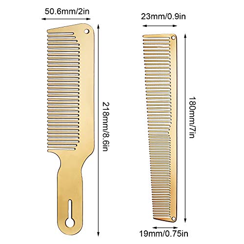 Patelai Stainless Steel Rat Tail & Flat Top Barber Comb Set - 2 Pcs Gold