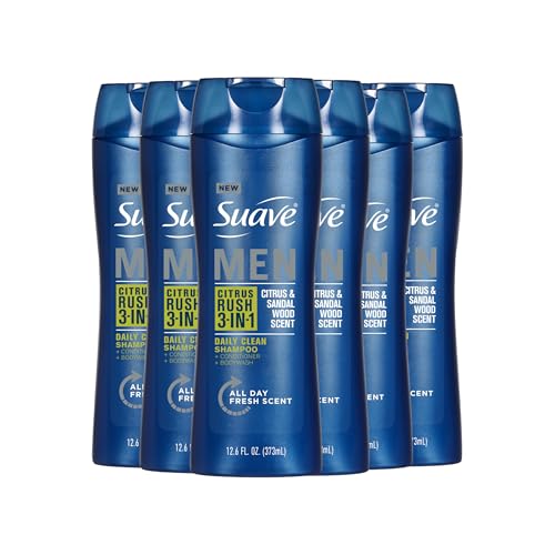 Suave Men Citrus Rush 3-in-1 Shampoo Conditioner & Body Wash 12.6oz (6 Pack)