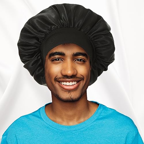 Satin Sleep Bonnets for Women - 2 Pack, Large Anti-Frizz Cap