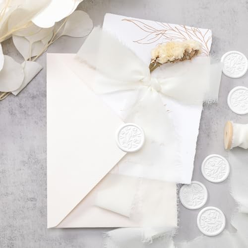 UNIQOOO 3D Flower Wax Seal Stickers - 50 Self-Adhesive White Seals