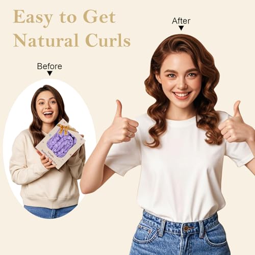 Ystrybo Heatless Curls Overnight Set - 9 PCS Satin Curlers (Purple)