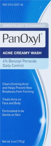PanOxyl Acne Creamy Wash, 4% Benzoyl Peroxide Face and Body Cleanser, 2-Pack