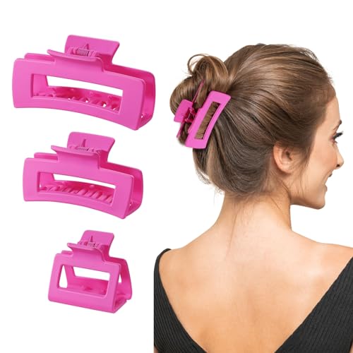 Shinowa 3-Pack Square Hair Claw Clips for Women - Non-Slip Matte Design
