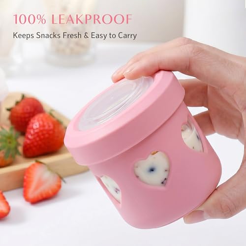 MosJos Reusable Snack Containers - 4.2 Oz Leakproof with Silicone Sleeve