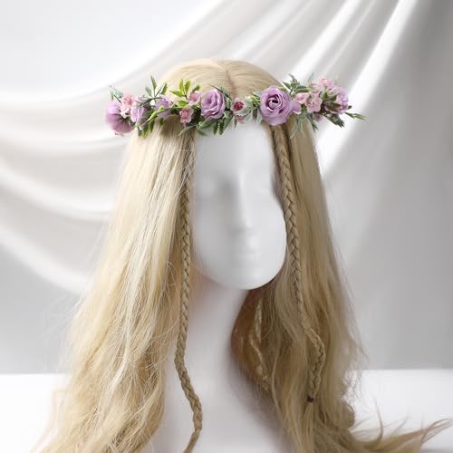 Purple Rose Flower Crown Headband - Adjustable Floral Headpiece for Women