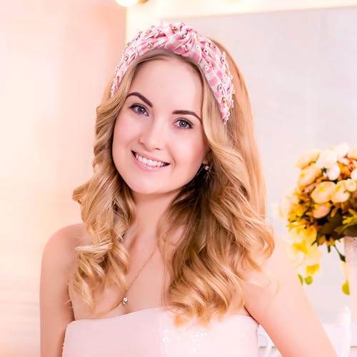 Y1tvei Plaid Bow Checked Headband with Rhinestones & Pearls - Wide Top Knot Fashion Hair Accessory for Women