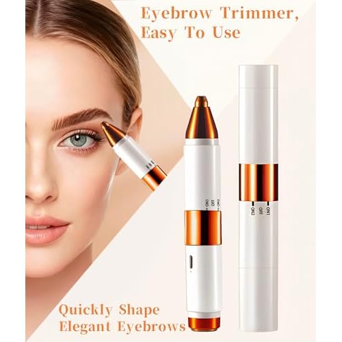 2-in-1 Painless Eyebrow Trimmer & Flawless Facial Hair Remover for Women - Gentle Dual Head Design for Brows, Lip, Chin, Cheeks - Rechargeable Type-C(White)