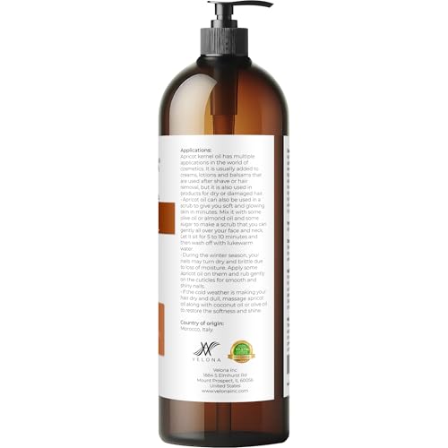 Velona Apricot Kernel Oil - 32 fl oz, Cold Pressed & Refined