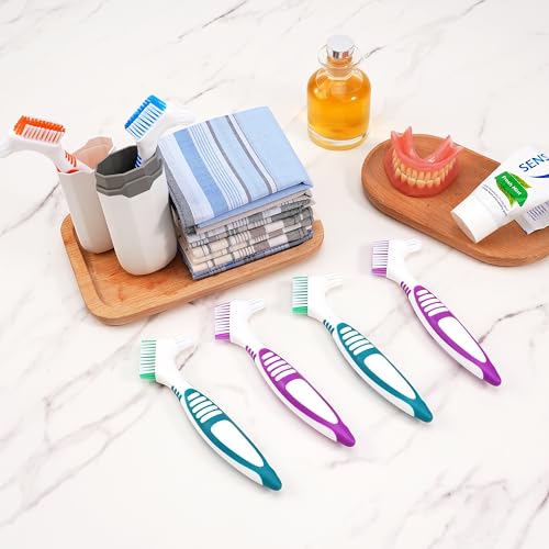 TaShow 6+1 Pcs Denture Brush Set with Carrying Case - Soft Dual-Head Dental Cleaners