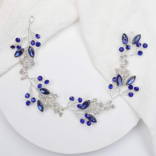 Teyglen Blue Crystal Headband Hair Vine - Bridal Wedding Hair Accessories