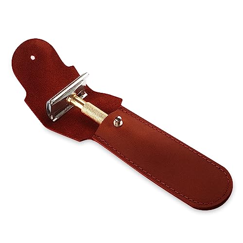 Cognac Leather Safety Razor Case - Double Edge Travel Cover