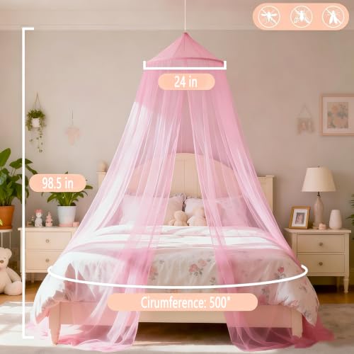 Comtelek Mosquito Net Canopy for Beds - Pink Dome Bed Curtains
