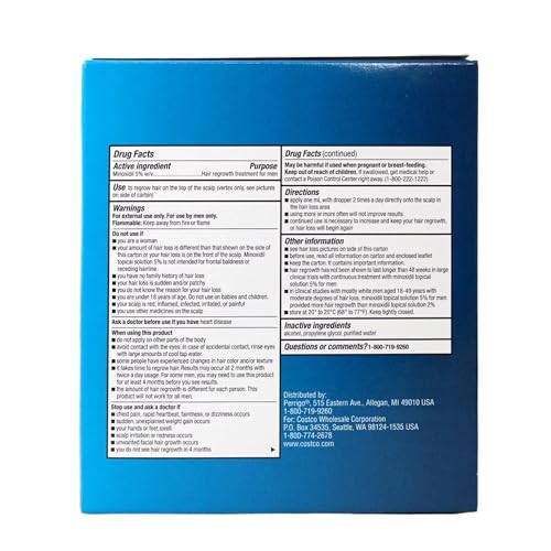 Kirkland Minoxidil 5% Hair Regrowth Solution for Men, 1-Month Supply
