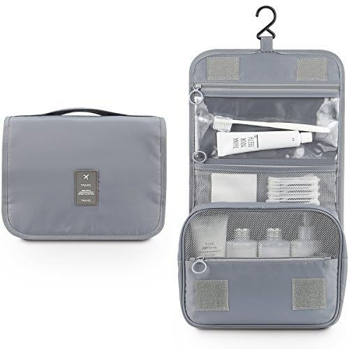 Trawila Gray 2 Travel Hanging Toiletry Bag Waterproof Cosmetic Organizer for Men & Women