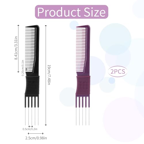 2 Pack Teasing Combs with Metal Picks for Hair Styling