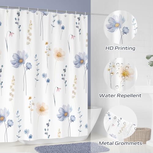 Dazzlewall Blue Orange Floral Shower Curtain - Water-Resistant, 72x72 in