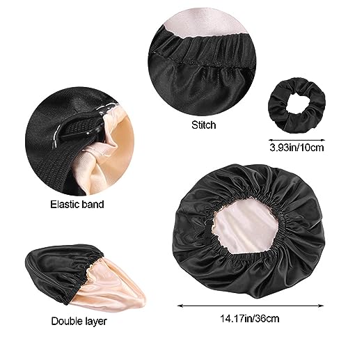 Large Black Satin Silk Bonnet for Sleeping - Hair Protection & Care