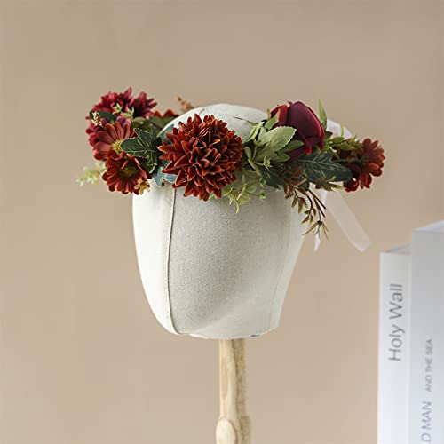 Rose Burgundy Floral Crown Headband - Bridal & Flower Girl Hair Garland