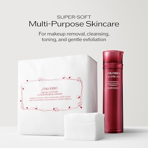 Shiseido Facial Cotton Pads - Includes 165 Squares - for Softener Application & Makeup Removal - 100% Natural, Super Soft