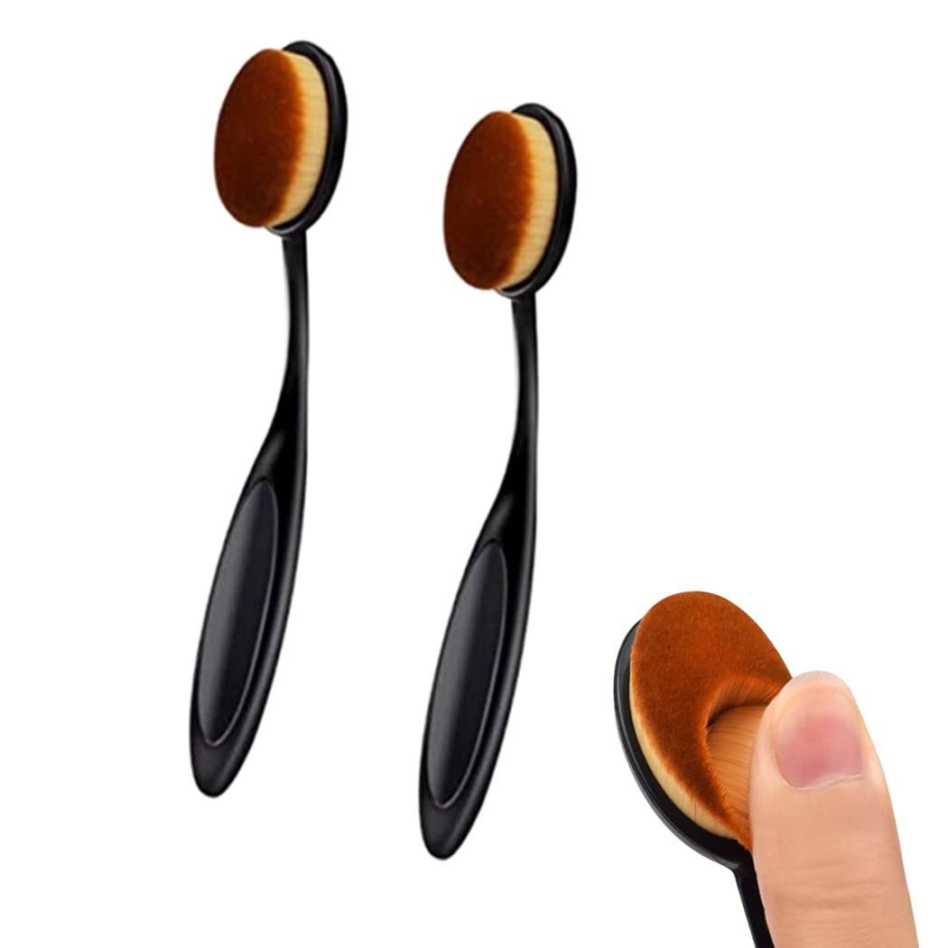 Toothbrush Foundation Brush Set - 2 Pack Oval Makeup Brushes for Flawless Blending of Liquid & Powder Cosmetics
