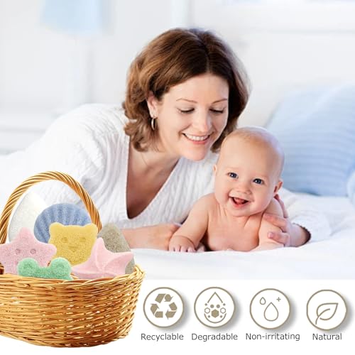 5-Pack Natural Konjac Baby Bath Sponges - Gentle Exfoliating Shapes