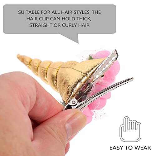Golden Pink Flower Horn Hair Clips - 2 Pack for Girls