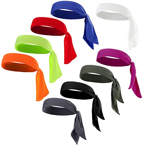 ONEYE Adjustable Tie Headband Sweat Bands - Solid Colors (9 PCS)
