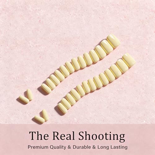Pastel Yellow Short Coffin Press On Nails - 30 Pcs Acrylic Set