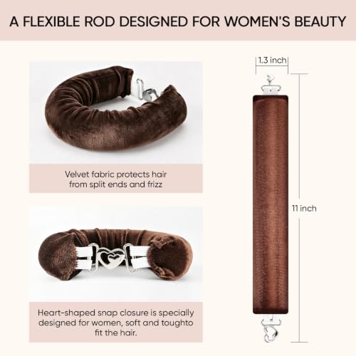 Heatless Curls Overnight Hair Care Set - Jumbo Velvet Curlers (Brown, 4PCS)