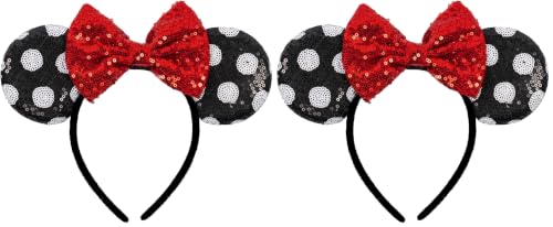 Shiny Mouse Ears Headband for Parties - Black Bows (2 Pack)
