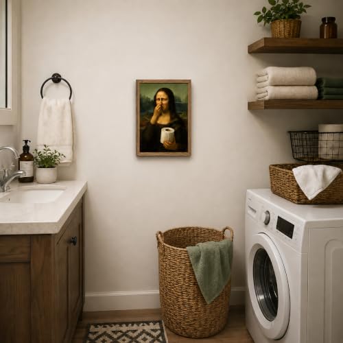 Funny Mona Lisa Bathroom Wall Art - Framed Humor Print, 10x8 Inch