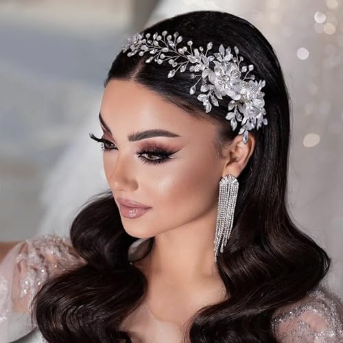 DIMNIE Rhinestone Bridal Hair Comb - Silver Wedding Headband