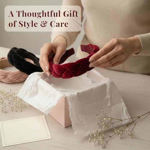 Dresyu Burgundy Braided Velvet Headband for Women, Padded Non-Slip Hair Accessory