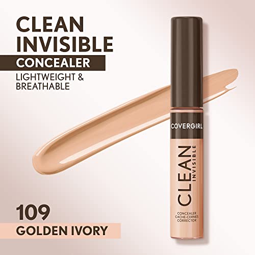 Covergirl Clean Invisible Concealer Golden Ivory 109 - Hydrating, Lightweight, Vegan, 0.23oz