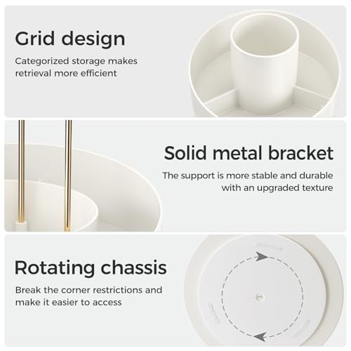 White 2-Tier Rotating Makeup Organizer for Vanity & Bathroom Storage
