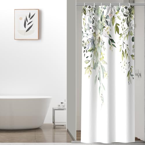 Waterproof Sage Green Eucalyptus Shower Curtain with Hooks - 36" x 72"