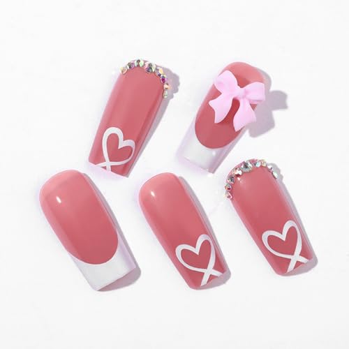 French Tip Press On Nails with Charms - Medium Acrylic Nails