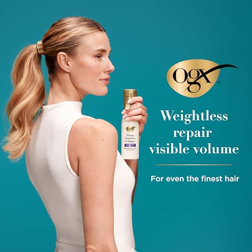 OGX Plump Emulsion + Collagen Conditioning Hair Mist, 6.5 oz - Volumizing Spray with Marula Oil for Fine Hair