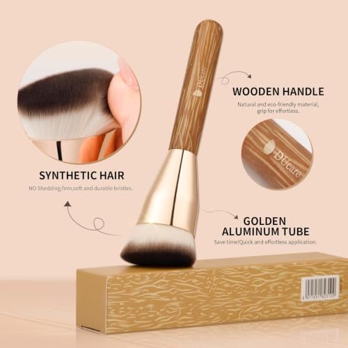 DUcare Brown Contoured Foundation Brush for Liquid & Cream Makeup - Sculpts & Defines