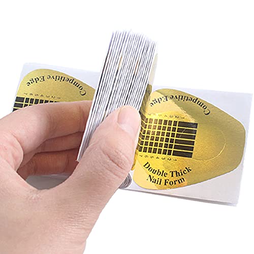 VNC 300Pcs Golden Nail Forms for Poly Gel Extensions Self-Adhesive Nail Tips Guide